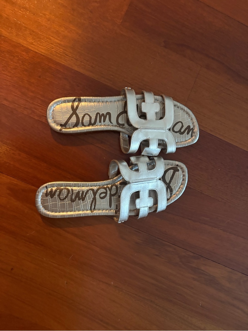 Sam Edelman Metallic Silver Slide Sandals with Cutout Upper